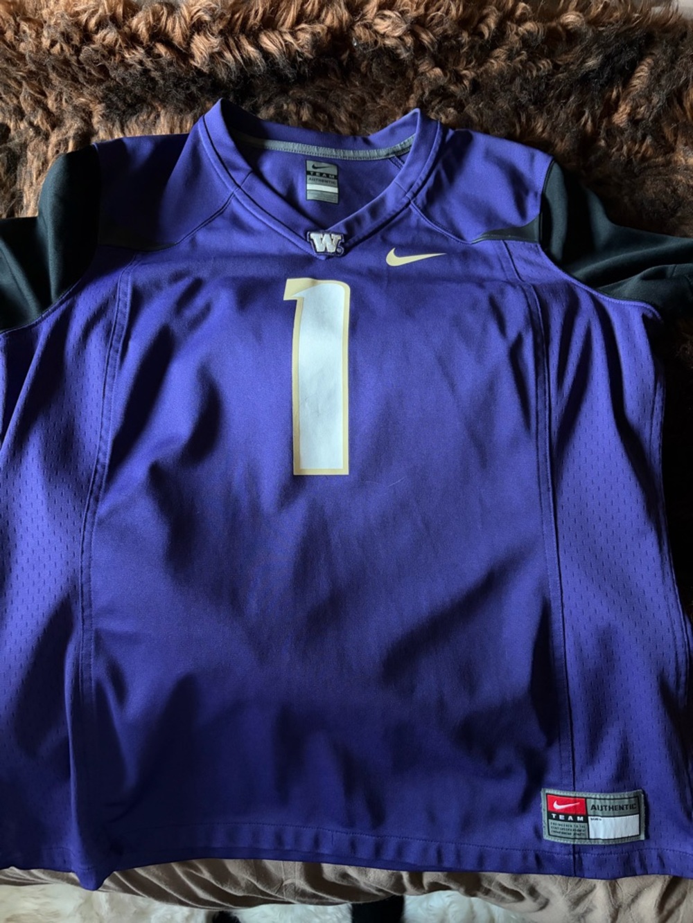 Nike Purple Washington Huskies #1 Football Jersey with Black Accents
